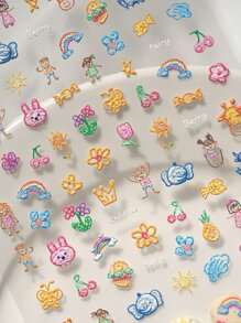 1 Self-Designed Graffiti Cartoon With A Stunning Style, Nail Art Stickers, Flowers, Butterflies, Candies, Small Fish, And Other Fashionable Colors. The Summer Colorful Elements Are Suitable For Fashionable Ladies And Girls To DIY