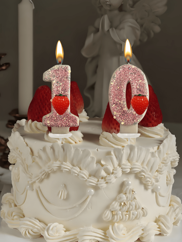 Velas numéricas criativas com tema de morango de 0 a 9, decoração com glitter misto, velas para bolo de aniversário, artigos para festas com atmosfera, adequadas para festas de aniversário, festa de revelação de gênero, festa de inauguração, festa de casamento, festa monocromática, noite das mulheres, festa temática de morango, itens essenciais para 1º a 100º aniversário