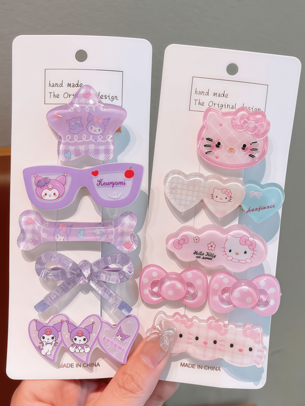Sanrio Sanrio. 5 Pieces Of Hello Kitty, Kuromi, And Cinnamoroll - Themed Cartoon Hair Clips For Children And Adults. They Come In Various Styles And Rich Colors, Appealing To Kids And Satisfying Their Love For These Characters. Claw Clips Hair Claws Hair Barrettes