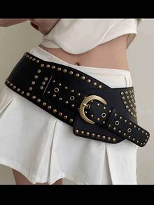 American Baddie Y2K 风格超宽铆钉腰带，朋克女孩必备，复古西部重工业腰带，百搭连衣裙、裙子，夏季、秋季、万圣节 - 彩色 - 查看 8