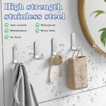 4pcs/6pcs J-Shape Adhesive Hooks, Strong Sticky Door Back Hangers For Clothes, Hats, Handbags, No Drilling Wall Hooks, Home Organizer Tools
