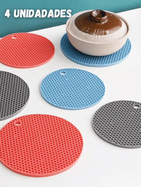 Kit 4 Descanso de Panela em Silicone 16.5cm - Proteção para Mesa Suporte de Panelas quente - Envio de Cores Aleatórias