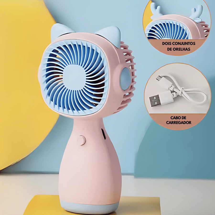 Mini Ventilador De Mão Portátil Recarregável Usb Gato Alce