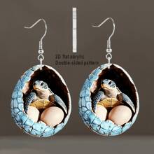 4 Pairs Of Novelty Hatching Creature Earring Set - Turtle, Snake, Fantasy Dragon And Chicken Patterns, Vibrant Colors, 2D Flat Acrylic Style, Suitable For Parties And Festivals, Holiday Accessories | Imaginative Earrings | Acrylic Earrings, Unique Earrings