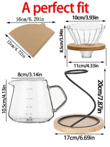 1 Bộ/40 Bộ pha cà phê thủy tinh trong suốt có khay tre! Choxila 2 cái/Bộ, Bộ pha cà phê Pour Over, Bình pha cà phê thủy tinh và cốc lọc có chân đế bằng tre, Bình thủy tinh và ống nhỏ giọt cà phê Quay lại trường học - Nhiều màu - Xem 4