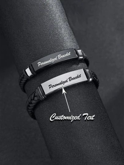 1 pieza Pulsera trenzada de cuero personalizada y grabada con broche de acero inoxidable | Juego de regalo personalizado con caja trenzada - Día del Padre/Día de la Madre/Día de San Valentín/Regalo práctico y reflexivo para novio/novia, adecuado para estilo hip hop, moda, al aire libre, viajes, aplicable para primavera, verano, vuelta al cole, vida elegante, vida artística