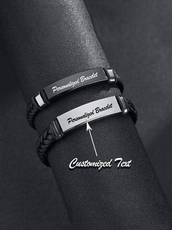 1 pulseira de couro trançado personalizada gravada e pulseira com fecho de aço inoxidável | Conjunto de caixa de presente trançada personalizada - Dia dos Pais/Dia das Mães/Dia dos Namorados/Namorado/Namorada Presente prático e atencioso, adequado para hip-hop, estilo fashion, atividades ao ar livre, viagens, aplicável para primavera, verão, volta às aulas