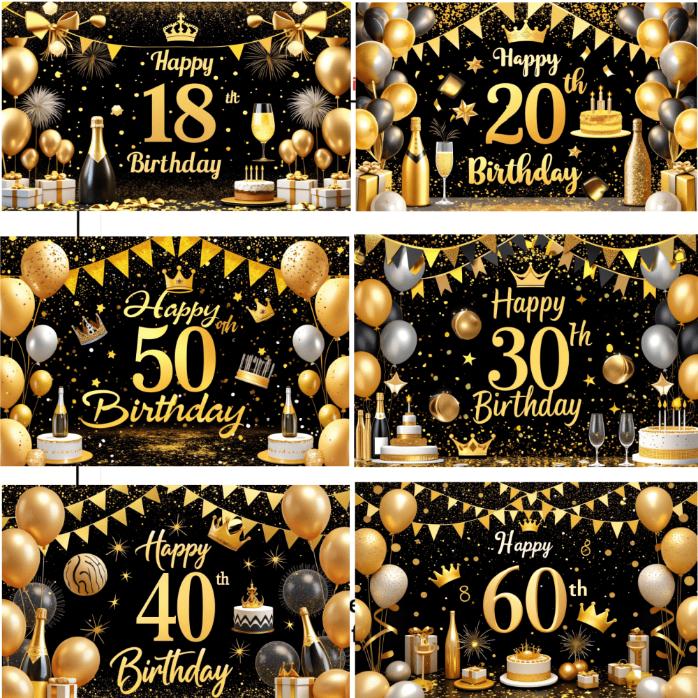 1pc Luxury Champagne Beer Birthday Party Photo Backdrop, Suitable For 18th/20th/30th/40th/50th/60th Celebration Activities Banner Flag, Polyester Material, Electricity-Free, Indoor/Outdoor/Garden Wall Home Decor
