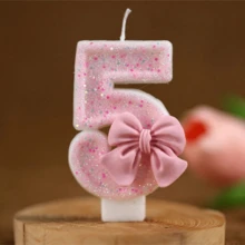 Velas com números da série Cute Pink Bow de 0 a 9, velas para decoração de bolo de aniversário, artigos para festas com atmosfera, adequadas para festas de aniversário, festas de revelação de gênero, festas de inauguração, festas de casamento, festas monocromáticas, noite das mulheres, festas temáticas, itens essenciais para 1º a 100º aniversário