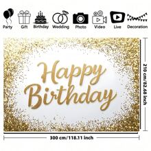 1 pièce Toile de fond en tissu blanc et or pour anniversaire, convient pour la décoration de fête d'anniversaire, la décoration de la maison, la décoration du jardin, la décoration intérieure et extérieure, le fond photographique, la commémoration d'anniversaire
