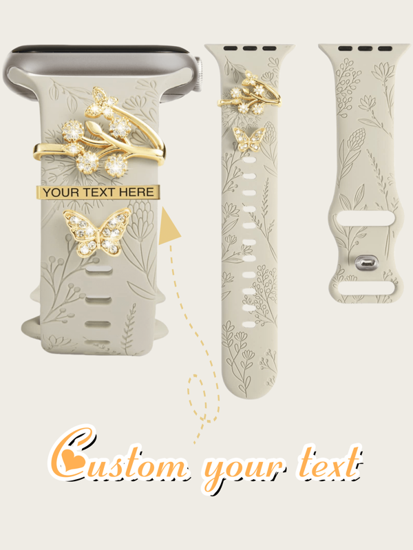 Set de 3 piezas de correas de reloj de silicona personalizada con decoración de diamantes, broches de mariposa, flor y rama de aleación. Adecuado para parejas, padres, amigos, regalos exclusivos para el Día de San Valentín, el Día de la Madre, el Día del Padre, Acción de Gracias, Navidad y uso diario
