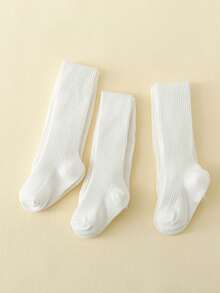 儿童白色简约条纹紧身裤（3 条装）- 修身条纹图案，适合日常穿着 - 白色 - 查看 2