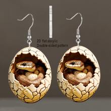 4 Pairs Of Novelty Hatching Creature Earring Set - Turtle, Snake, Fantasy Dragon And Chicken Patterns, Vibrant Colors, 2D Flat Acrylic Style, Suitable For Parties And Festivals, Holiday Accessories | Imaginative Earrings | Acrylic Earrings, Unique Earrings