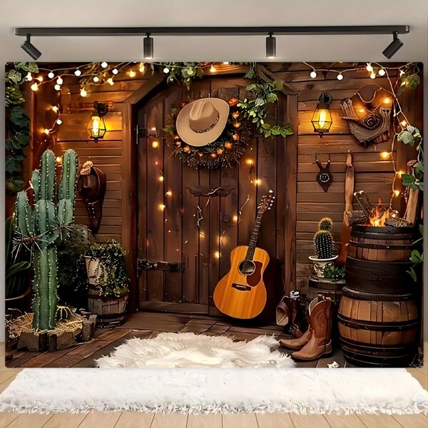 1 pièce Banderole de drapeau de fête d'anniversaire de cowboy, convient pour les fêtes d'anniversaire, les accessoires photo, le tissu de fond, intérieur et extérieur, décoration de la maison, le tissu de fond de la table du gâteau, les fêtes à thème.