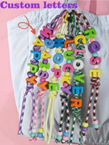Custom Name Keychain - Handcrafted Beaded Bag Charm With Colorful Acrylic Letters|Dopamine Color Polyester Cord|Gift For Best Friend Daughter Teacher|Back To School Accessories|Women Girls Fashion Keyring Purse Clip - Multicolor - View 4