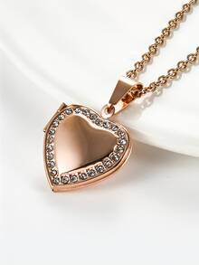 Customized Photo Necklace, Customizable With Two Photos, Stainless Steel Heart-Shaped Brick Box Necklace, Aluminum Alloy Metal Photo, Waterproof And Non Fading, Couple Gift, Mother Gift, Various Holiday Gifts - Multicolor - View 5