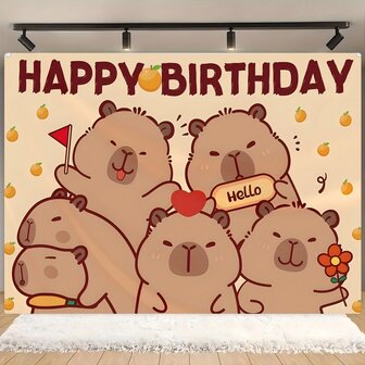 1 pieza Tela de fondo de cumpleaños de Capibara, apto para decoración de fiesta de cumpleaños, decoración de jardín, decoración interior y exterior, fondo de fotografía, decoración de pared, conmemoración de aniversario, decoración del hogar