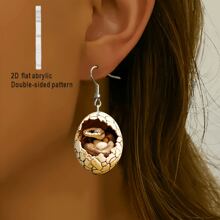 4 Pairs Of Novelty Hatching Creature Earring Set - Turtle, Snake, Fantasy Dragon And Chicken Patterns, Vibrant Colors, 2D Flat Acrylic Style, Suitable For Parties And Festivals, Holiday Accessories | Imaginative Earrings | Acrylic Earrings, Unique Earrings