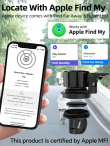 Hidden Anti-Theft GPS Location Bell For Bicycle, Bicycle Bell With Built-In Global Positioning Device, Bicycle Anti-Theft, Bicycle Locator, Outdoor Non-Stop Power, Team Tracking, Remote Precise Search, One-Touch Call Device, Long-Lasting Battery, IP67 Waterproof, GPS Tracker Compatible With "Find My Global" Platform, Suitable For Cycling, Location Tracking, Anti-Theft, Outdoor Activities, Bicycles, Bicycle Accessories, Road Bikes, Mountain Bikes, Mopeds, Motorcycles. Compatible With IOS Only. - Black - View 6