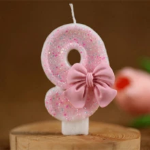 Velas com números da série Cute Pink Bow de 0 a 9, velas para decoração de bolo de aniversário, artigos para festas com atmosfera, adequadas para festas de aniversário, festas de revelação de gênero, festas de inauguração, festas de casamento, festas monocromáticas, noite das mulheres, festas temáticas, itens essenciais para 1º a 100º aniversário