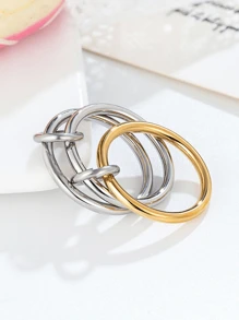 1 Stück 18K vergoldeter Edelstahl Multi-Layer Glücksring für Frauen