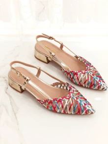 RevReaL Pointed-Toe Slingback Flats Elegant Bohemian Resort - Multicolor - View 2