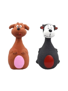 1pc Bite-Resistant Squeaky Latex Dog Toy - Adorable Cartoon Puppy Chew Toy, Essential Pet Amusement! Cartoon Style, Multicolor, Bone Shape, Details, Squeaking Function, Great For Daily Play/Training/Holiday Celebration