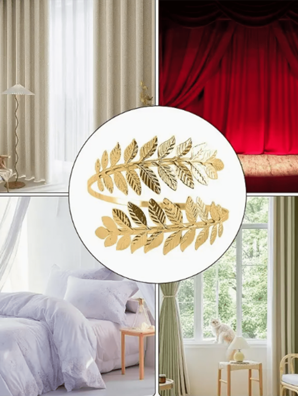 1/2 Stück eleganter, goldfarbener Blattvorhang, im Boho-Stil, verstellbare Metalldekorationen, Heimdekoration, stilvolle Accessoires für Wohnzimmerfenster, Vorhangbinder