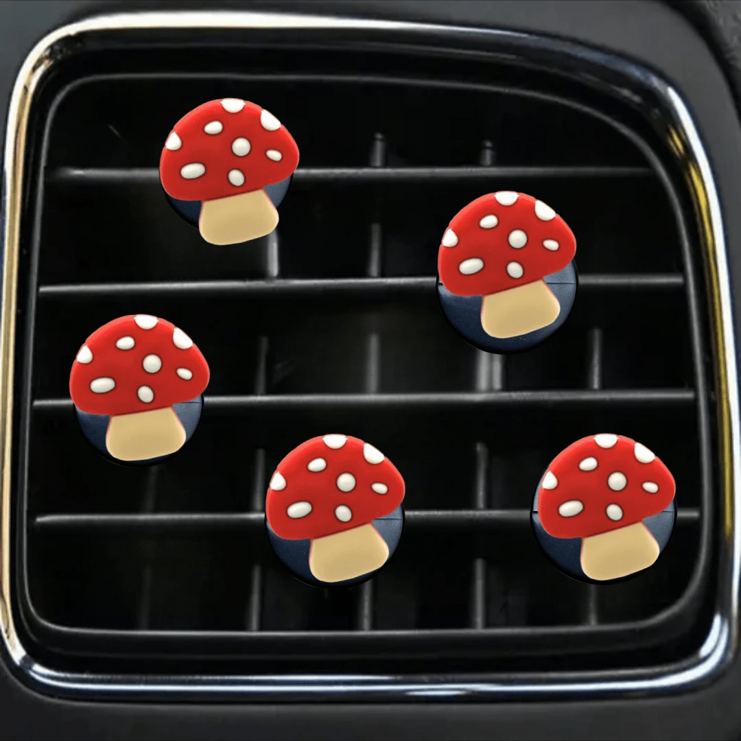 5 buc cleme de ventilație auto cu ciuperci roșii drăguțe, accesorii auto, potrivite pentru bărbați și femei, decor pentru priză de ventilație auto