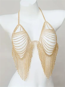 Fashionable Luxury Multi Layer Tassel Rhinestone Bra Body Chain Gorgeous Banquet Exaggerated Women's Sexy Lingerie Accessories