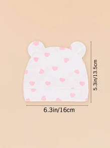 2pcs/1pc Baby Pink Heart Pattern Soft Cotton Breathable Double Ear Infant Newborn Hospital Beanie Hat, Suitable For 0-3 Months Daily Use, Great Gift For Expecting Mothers
