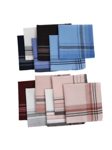 1/6/12pcs Cotton Men's Handkerchief, Classic Retro Design Gentlemen's Handkerchief, Lightweight, Easy Care, Fashionable Stripe & Plaid Pattern, Holiday Gift For Christmas, Thanksgiving