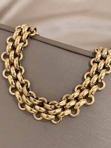 1pc Retro Link Chain Stainless Steel Bracelet For Women Golden Plating Tennis Bracelets For Daily Party Jewelry Summer Beach/Travel/Daily Essentials, Perfect Gift For Mother's Day/Valentine's/Christmas/Birthday (Gifts For Girlfriend/Mom)