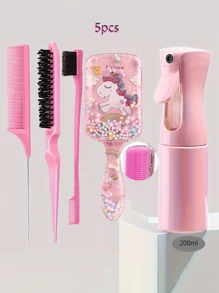 5 Pieces/Girls' Fashion Children's Cartoon Bubble Ball Square Transparent Comb, Smooth Comb, Home Hairdressing Salon Comb, Hair Massage Comb Bubble Ball Comb, Tip Tail Comb, Fixed Hair Mouse Comb, Sub Edge Pulling Control Brush, 200ml Multi-Function High-Pressure Continuous Spray Bottle Spray Supplement Spray Bottle Travel Makeup Bottle Independent Bottle, The Best Personalized Gift For Your Girl And Prince