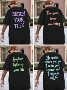 Customized Text Men Plus Size T-Shirt, Personalized Graphic Design, Custom Large Size Men's Wear, Plus Size Loose Summer T-Shirt Customization, Upload Your Text/Birthday Wishes/Quotes, Friend/Selfie/Family/Logo/Pet Photo Customization, Holiday/Father's Day/Valentine's Day Customized, Team/Outdoor Customized, Personalized Graphic Round Neck Plus Size Loose Men's Short Sleeve T-Shirt