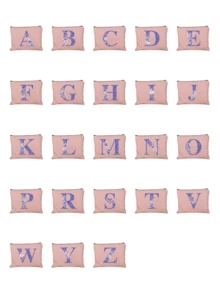 A-Z Floral Print Cosmetic Bag, Gift For Girls, Cute Retro Minimalist Alphabet Pattern Print Storage Pouch, Makeup Bag, Small Items Organizer, Cosmetic Bag, Toiletry Bag, Clutch, Lightweight Foldable Organizer, Minimalist Shopping Bag, Teacher Gift Clutch, Nurse/Doctor/Teacher Storage Pouch, Suitable For Personal Travel Makeup Storage, Travel Essential, Vacation/Back To School Supplies Bag, Women Travel Cosmetic Bag - Pink - View 3