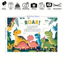 1 件森林恐龙生日背景横幅，适用于生日派对装饰、墙面装饰、家居装饰、摄影照片背景、周年纪念、花园装饰、家居装饰、窗帘、桌布、通用主题