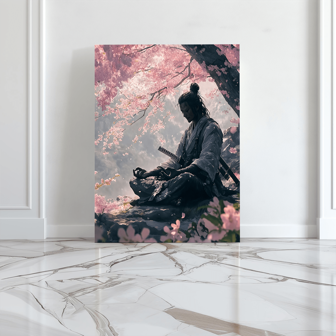 1 stuk canvas schilderij - Japanse kersenbloesem en samoeraiscène, ideaal voor thuis, op kantoor, in de woonkamer en in de slaapkamer - rustgevende, door de natuur geïnspireerde wandkunst, sfeerversterking in de kamer, woondecoratie - canvasmateriaal (optioneel frame)