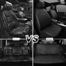 5-Seat Universal 4-Season Leather Car Seat Covers, Black & Red Rhombus Plaid Style, Seat Protection Decoration Set (5-Seat Fit/4-Season Applicable/Leather Material/Fashionable Design/Complete Protection)