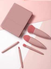 5er-Set tragbare Makeup Pinsel mit Spiegel, Makeup Pinsel Set in Verpackung, multifunktionaler Puder Pinsel, Rouge Pinsel mit Spiegelbox, Mini multifunktionaler Puder Pinsel, Foundation Pinsel, Lidschatten Pinsel, Blending Pinsel für Schönheitstools (unterschiedliche Chargen haben leichte Farbvariationen)