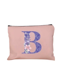 A-Z Floral Print Cosmetic Bag, Gift For Girls, Cute Retro Minimalist Alphabet Pattern Print Storage Pouch, Makeup Bag, Small Items Organizer, Cosmetic Bag, Toiletry Bag, Clutch, Lightweight Foldable Organizer, Minimalist Shopping Bag, Teacher Gift Clutch, Nurse/Doctor/Teacher Storage Pouch, Suitable For Personal Travel Makeup Storage, Travel Essential, Vacation/Back To School Supplies Bag, Women Travel Cosmetic Bag - Pink - View 13