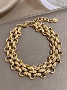 1pc Retro Link Chain Stainless Steel Bracelet For Women Golden Plating Tennis Bracelets For Daily Party Jewelry Summer Beach/Travel/Daily Essentials, Perfect Gift For Mother's Day/Valentine's/Christmas/Birthday (Gifts For Girlfriend/Mom)