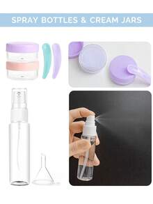 Bộ 20 chai đựng mỹ phẩm du lịch màu pastel Macaron được TSA chấp thuận, kèm túi đựng bằng PVC trong suốt và 16 nhãn phân loại, gồm 6 chai bóp + 2 chai xịt + 4 hũ kem + bộ dụng cụ chiết rót đầy đủ (phễu + cọ + 4 thìa), chống rò rỉ, miệng rộng, dễ dàng đổ đầy lại, kích thước nhỏ gọn, tiện dụng cho dầu gội, dầu xả, sữa dưỡng thể và sữa tắm, vật dụng thiết yếu khi đi máy bay, công tác, nghỉ dưỡng, cắm trại, quà tặng lý tưởng cho cả nam và nữ trong dịp lễ. - Nhiều màu - Xem 7