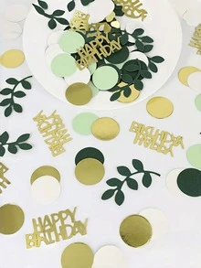 100/120 piezas de hojas verdes de salvia y confeti dorado "Feliz Cumpleaños" - Ideal para esparcir en la mesa, decoración de fiestas y celebraciones, accesorios de festival, suministros para fiestas de cumpleaños, regalos de cumpleaños, decoración artesanal, decoración del hogar - Multicolor - Ver 8