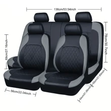 5-Seat Universal 4-Season Leather Car Seat Covers, Black & Red Rhombus Plaid Style, Seat Protection Decoration Set (5-Seat Fit/4-Season Applicable/Leather Material/Fashionable Design/Complete Protection)