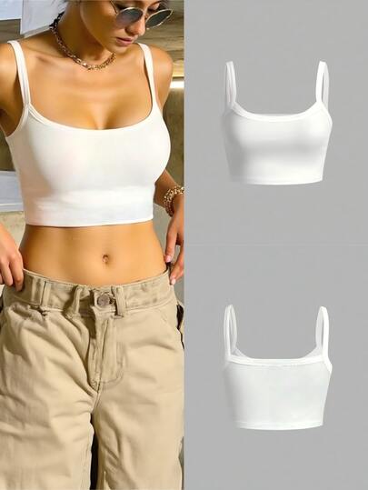 女士简约粗肩带吊带露脐上衣，适合春夏穿着，休闲/街头/Y2K风格，可搭配办公室/居家/街头/夜店等场合，是夏季休闲上衣的理想之选。