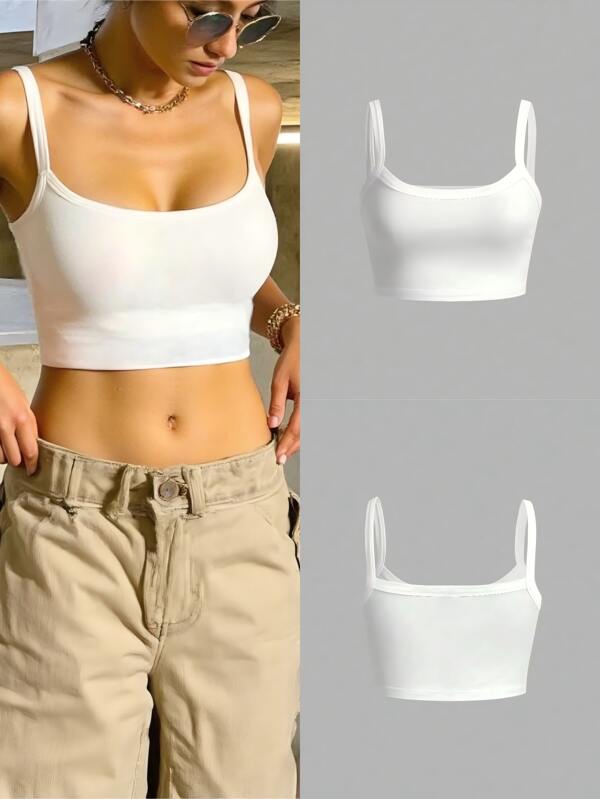 Regata feminina simples com alças grossas, cropped, para o verão e a primavera, casual/simples/elegante/sexy/estilo urbano/Y2K, para roupas/escritório/casa/rua, tops curtos, vestidos femininos elegantes, roupas sensuais para clube, vestido casual de verão, top de verão, tops fofos de verão, roupa feminina para brunch, roupas femininas casuais, roupas de primavera, tops de verão, tops gráficos