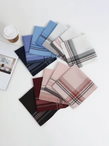 1/6/12pcs Cotton Men's Handkerchief, Classic Retro Design Gentlemen's Handkerchief, Lightweight, Easy Care, Fashionable Stripe & Plaid Pattern, Holiday Gift For Christmas, Thanksgiving