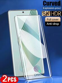 2 片装 3D 弧面钢化玻璃屏幕保护膜，适用于三星 Galaxy///Redmi/Honor///Realme/OPPO/VIVO/OnePlus。无气泡，易立，牢固不脱落。支持指纹解锁，不易碎。生日、家人、朋友的礼物，手机屏幕保护膜，手机配件，防水防震，防摔，防刮，防指纹，全覆盖 - 無色 - 查看 2