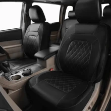 5-Seat Universal 4-Season Leather Car Seat Covers, Black & Red Rhombus Plaid Style, Seat Protection Decoration Set (5-Seat Fit/4-Season Applicable/Leather Material/Fashionable Design/Complete Protection)